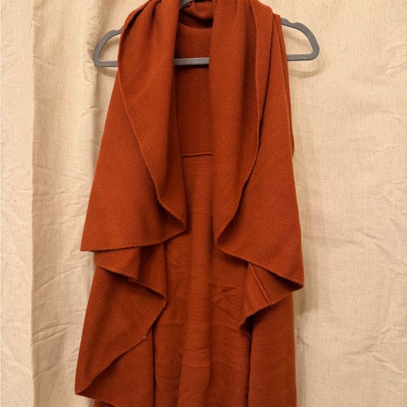 None Sweaters - Rust Orange Waterfall Cardigan Vest